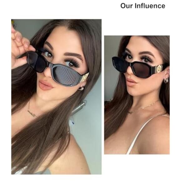 Retro Trendy Rectangle Sunglasses Women Men Vintage 90s Small Narrow main image 4